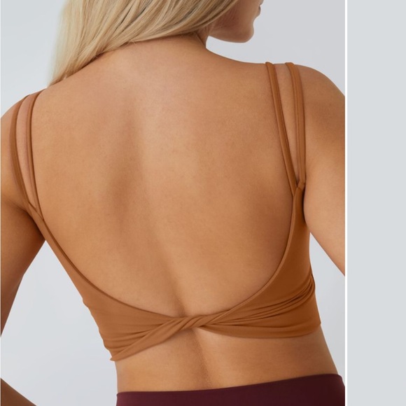 HALARA Other - HALARA Double Straps Rust BrownBackless Twisted Cropped Yoga Sports Bra Tank Top
